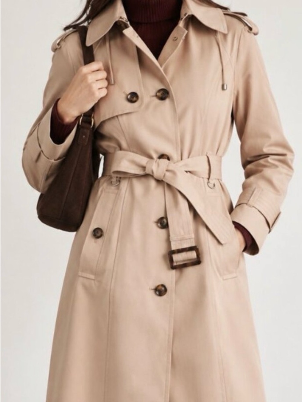 London Fog Women's Tan Trench Coat with Waist Tie